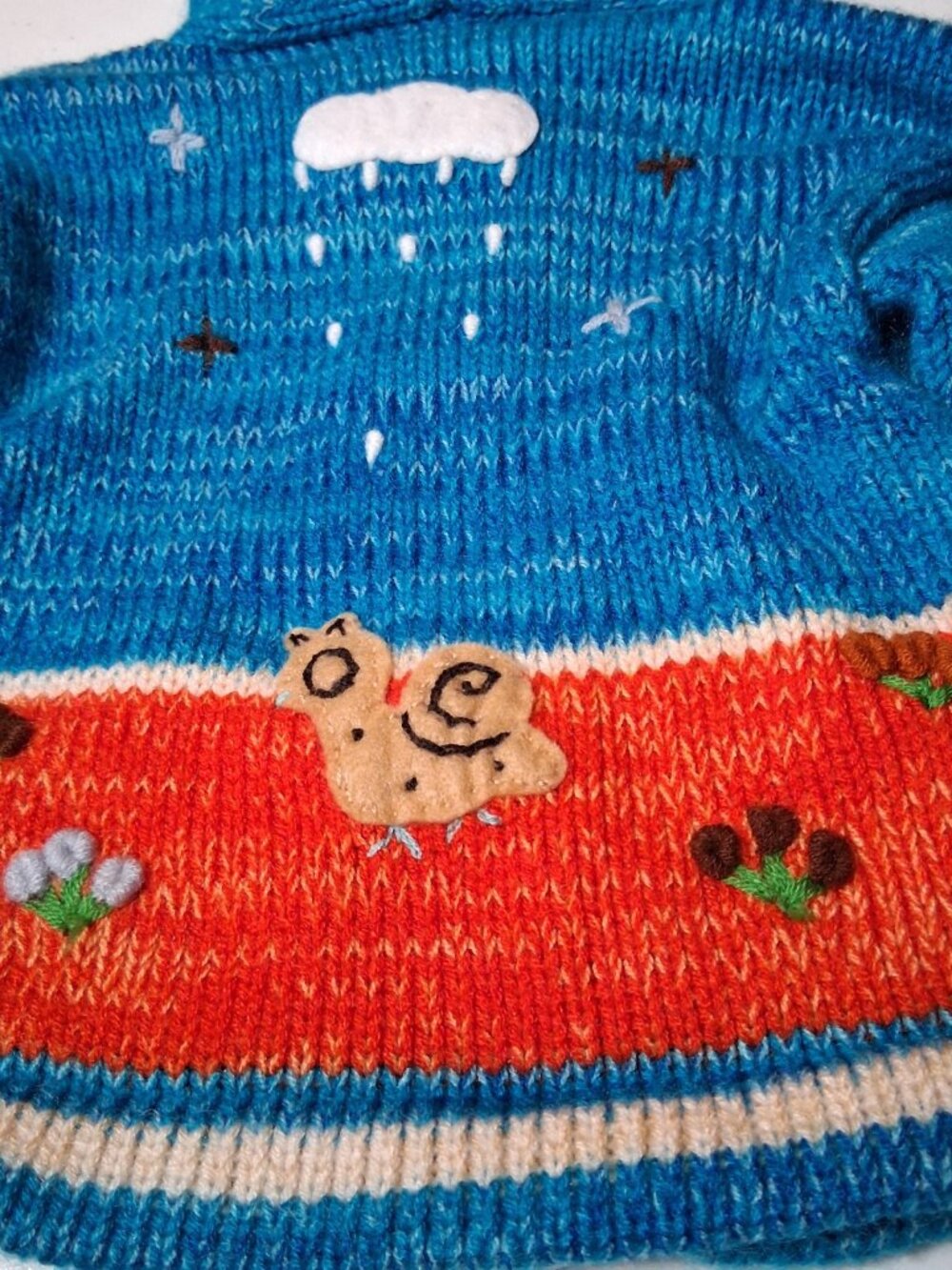Hand Knit Peruvian Cardigan Sweater Kids Blue Mountain Sheep Sun Snail Zip - Picture 11 of 16